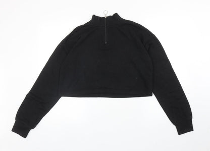 I SAW IT FIRST Womens Black Cotton Pullover Sweatshirt Size 12 Zip - Cropped