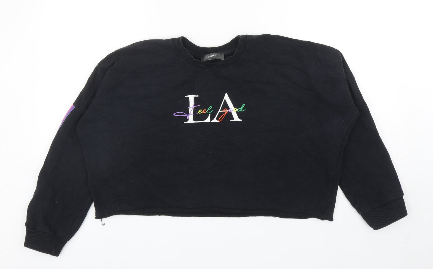 Primark Womens Black Cotton Pullover Sweatshirt Size 2XS Pullover - Feel Good Rainbow Detail