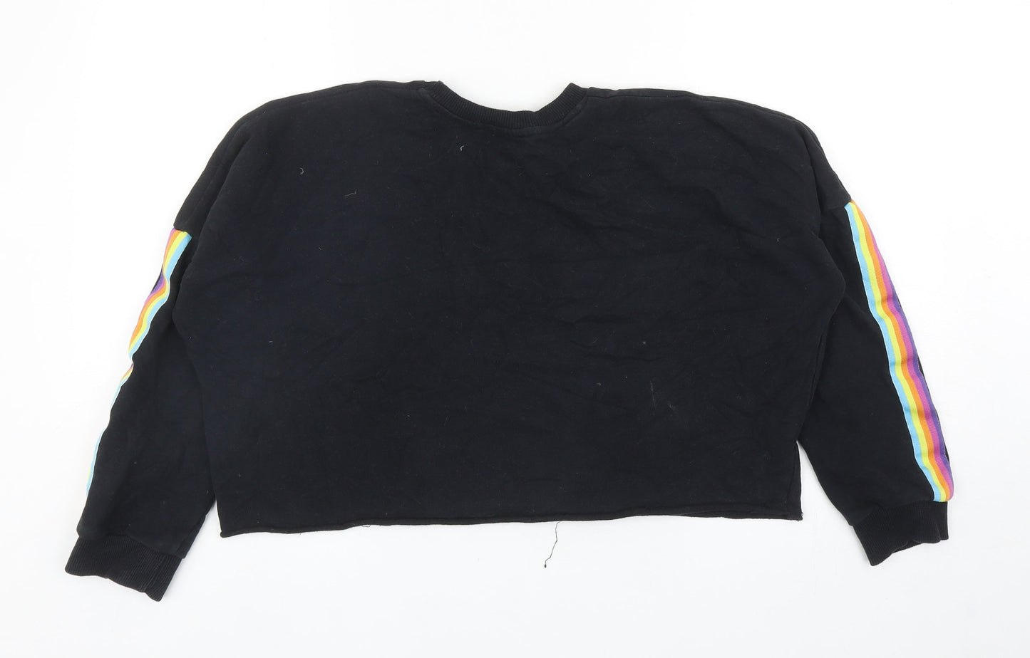 Primark Womens Black Cotton Pullover Sweatshirt Size 2XS Pullover - Feel Good Rainbow Detail