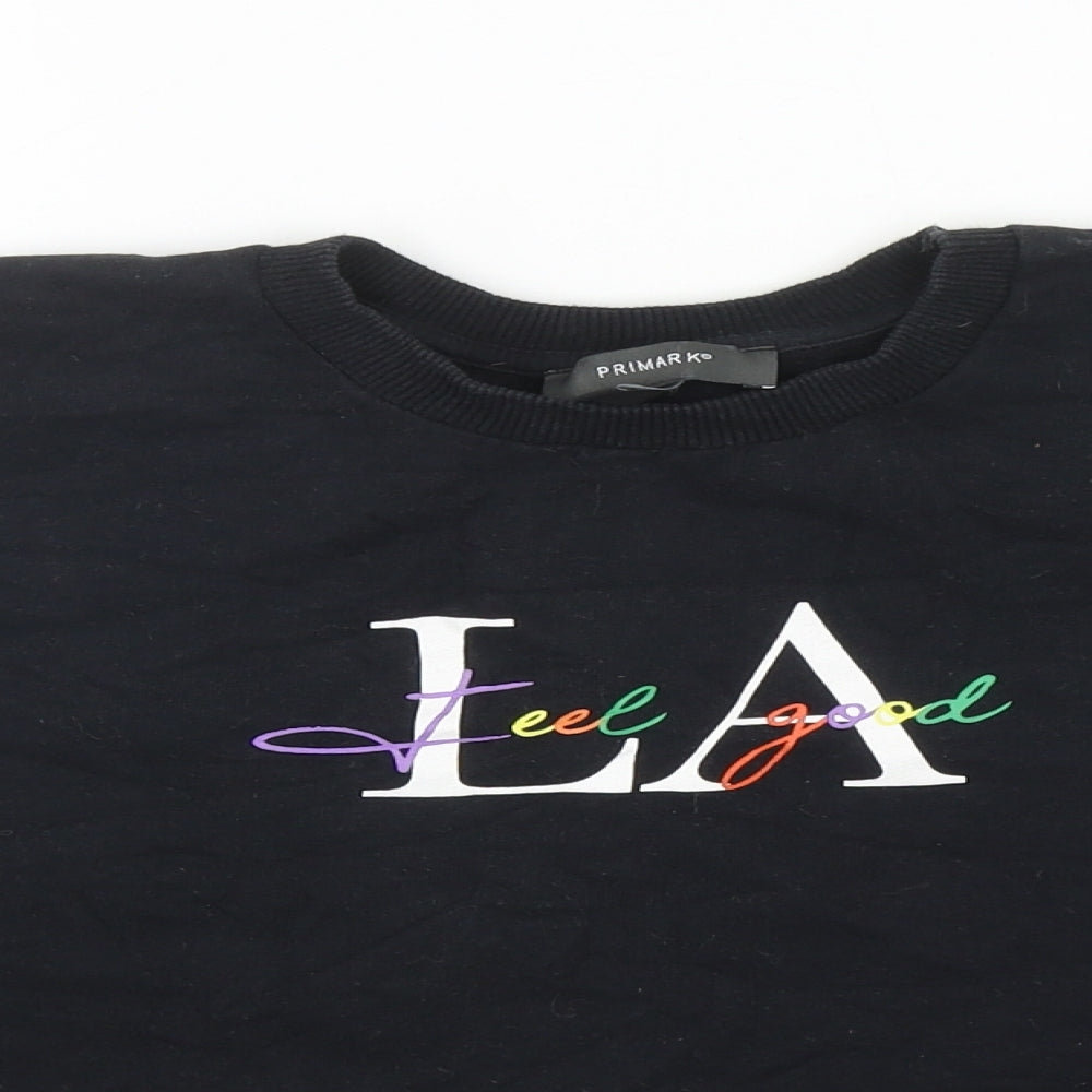 Primark Womens Black Cotton Pullover Sweatshirt Size 2XS Pullover - Feel Good Rainbow Detail