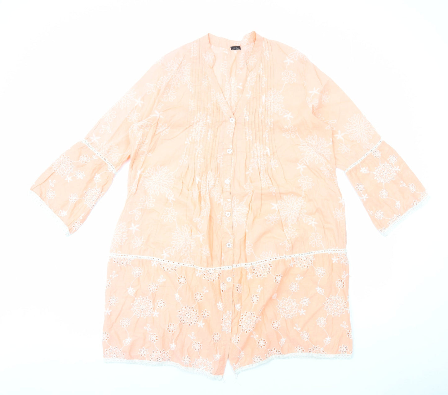 Preworn Womens Pink Cotton Shift Size L V-Neck Button