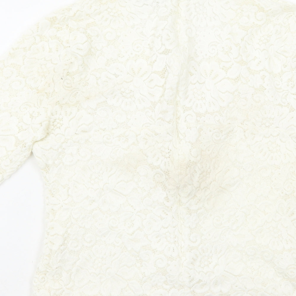 Diego Reiga Womens White Floral Viscose Basic T-Shirt Size 8 V-Neck