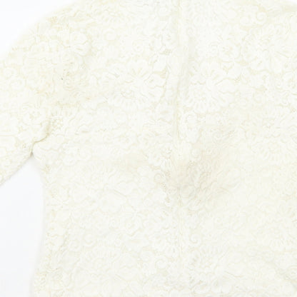 Diego Reiga Womens White Floral Viscose Basic T-Shirt Size 8 V-Neck