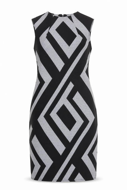 Principles Womens Black Geometric Polyester A-Line Size 12 Mock Neck Zip