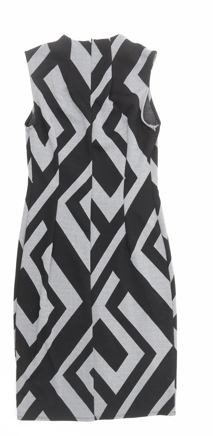 Principles Womens Black Geometric Polyester A-Line Size 12 Mock Neck Zip