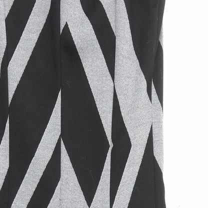 Principles Womens Black Geometric Polyester A-Line Size 12 Mock Neck Zip