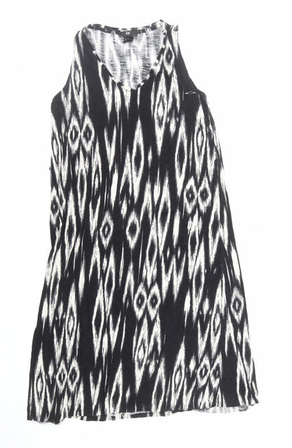 H&M Womens Black Geometric Polyester A-Line Size XS V-Neck Pullover