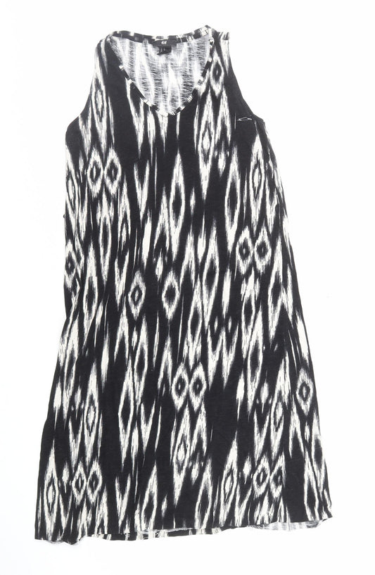 H&M Womens Black Geometric Polyester A-Line Size XS V-Neck Pullover