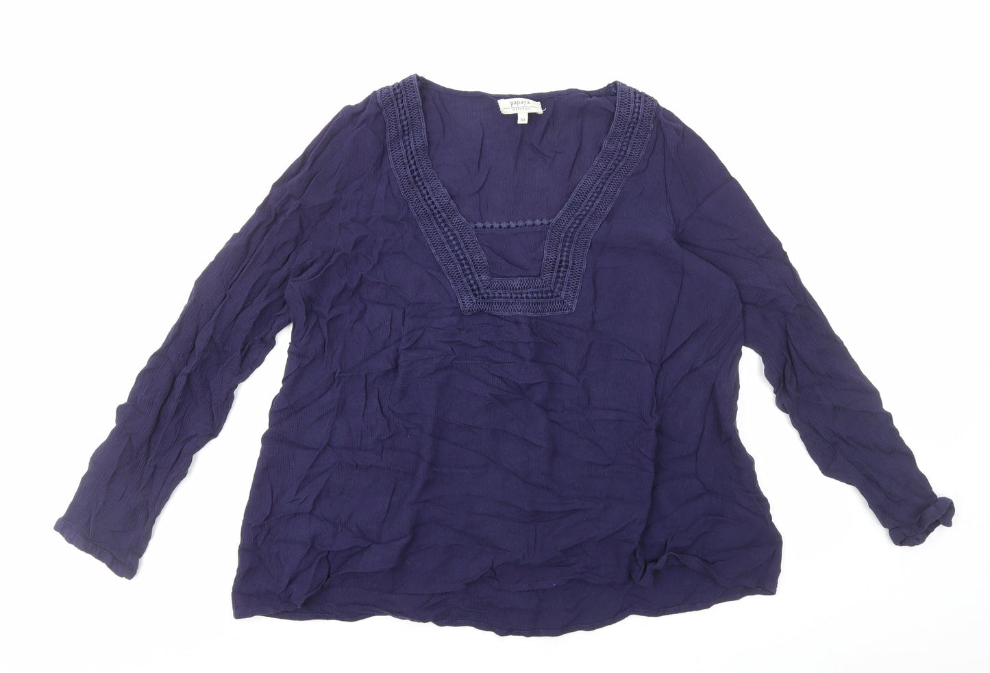Papaya Womens Blue Viscose Basic Blouse Size 10 Square Neck