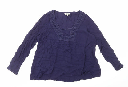 Papaya Womens Blue Viscose Basic Blouse Size 10 Square Neck