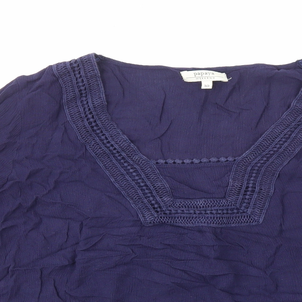 Papaya Womens Blue Viscose Basic Blouse Size 10 Square Neck