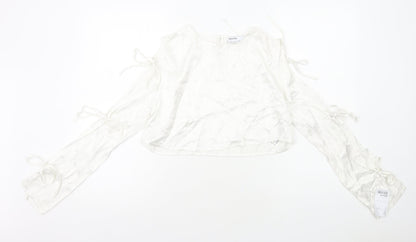 Bershka Womens White Polyester Cropped T-Shirt Size M Round Neck - Arm Cut Outs