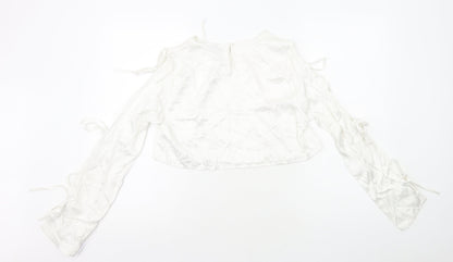 Bershka Womens White Polyester Cropped T-Shirt Size M Round Neck - Arm Cut Outs