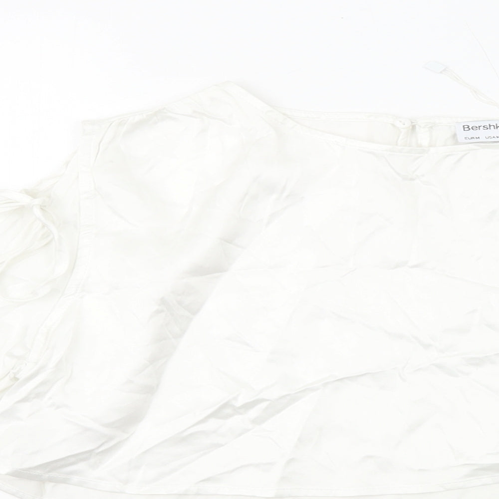 Bershka Womens White Polyester Cropped T-Shirt Size M Round Neck - Arm Cut Outs