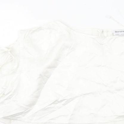 Bershka Womens White Polyester Cropped T-Shirt Size M Round Neck - Arm Cut Outs