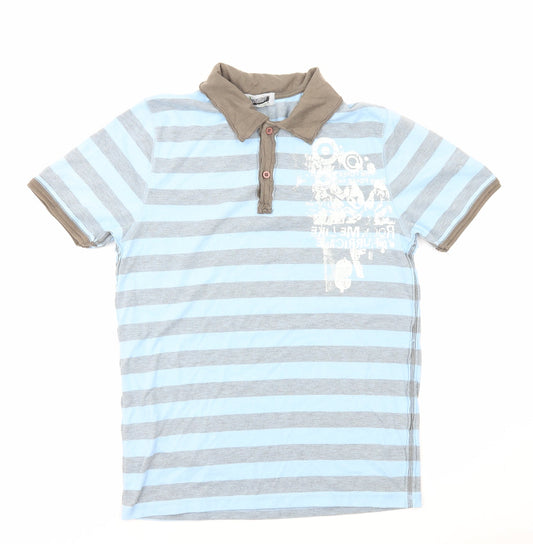 Topman Mens Blue Striped Polyester Polo Size M Collared Pullover