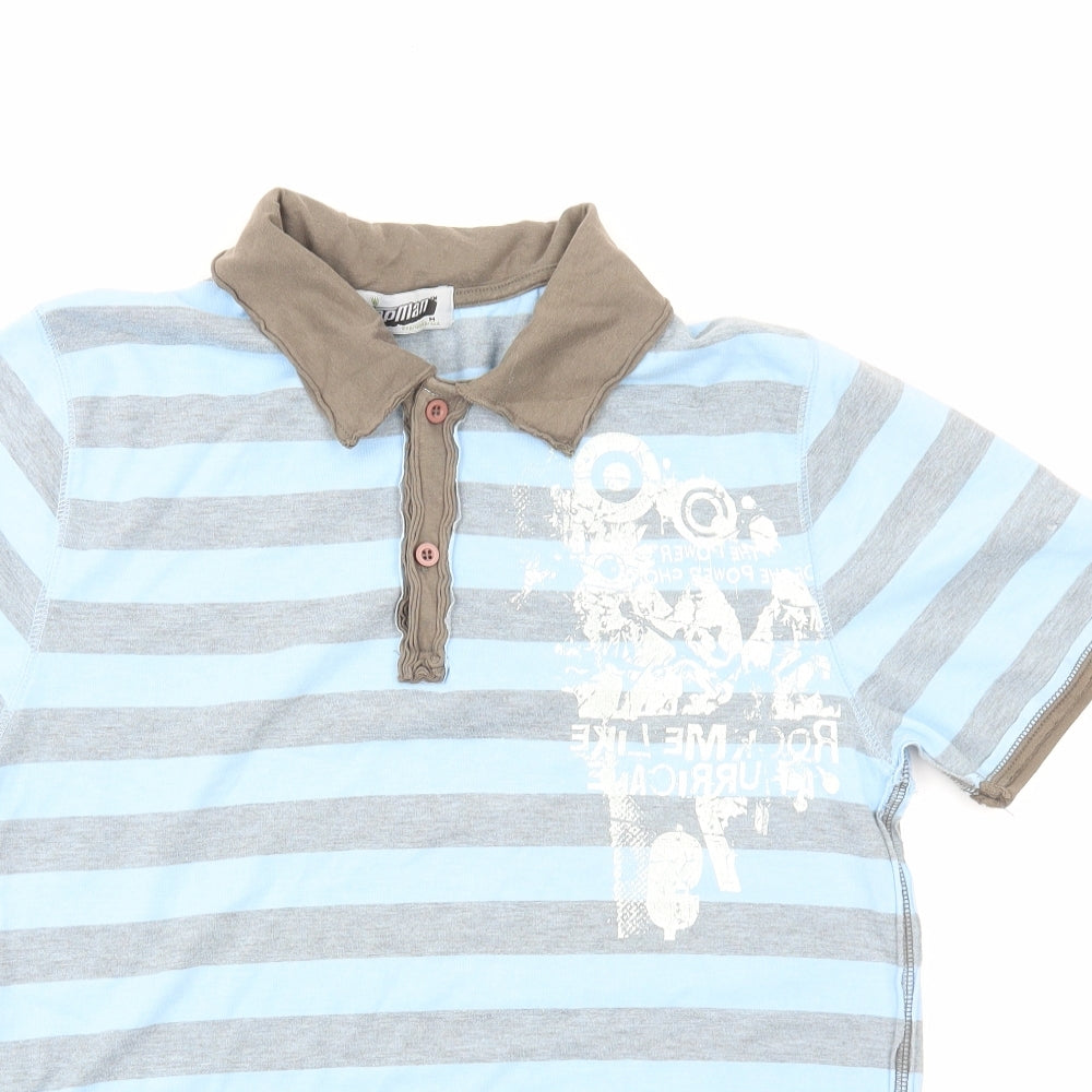 Topman Mens Blue Striped Polyester Polo Size M Collared Pullover