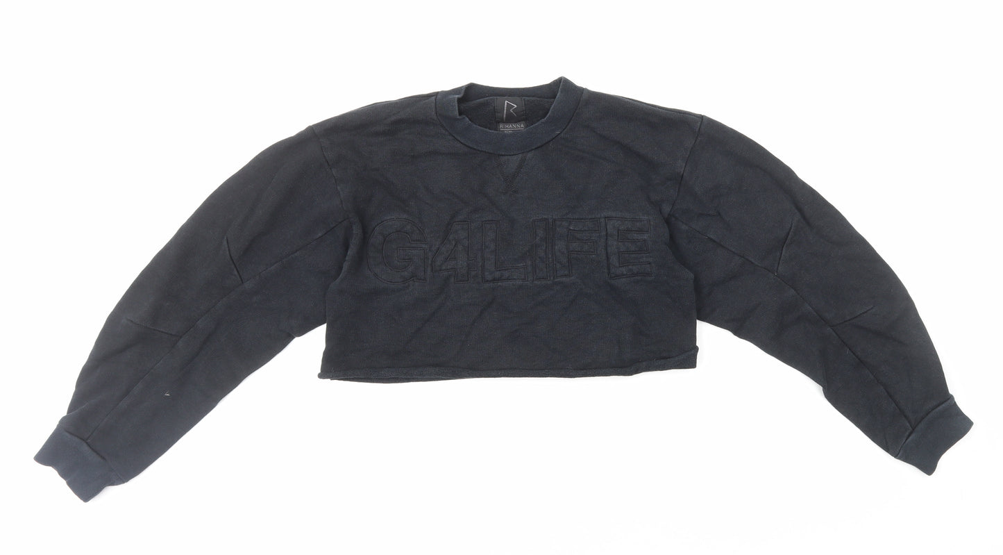 River Island Womens Black 100% Cotton Pullover Sweatshirt Size 8 Pullover - Cropped