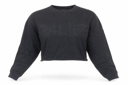 River Island Womens Black 100% Cotton Pullover Sweatshirt Size 8 Pullover - Cropped