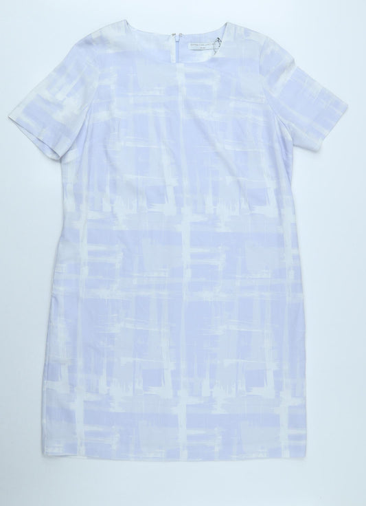 John Lewis Womens Purple Geometric Polyester Sheath Size 14 Round Neck Zip