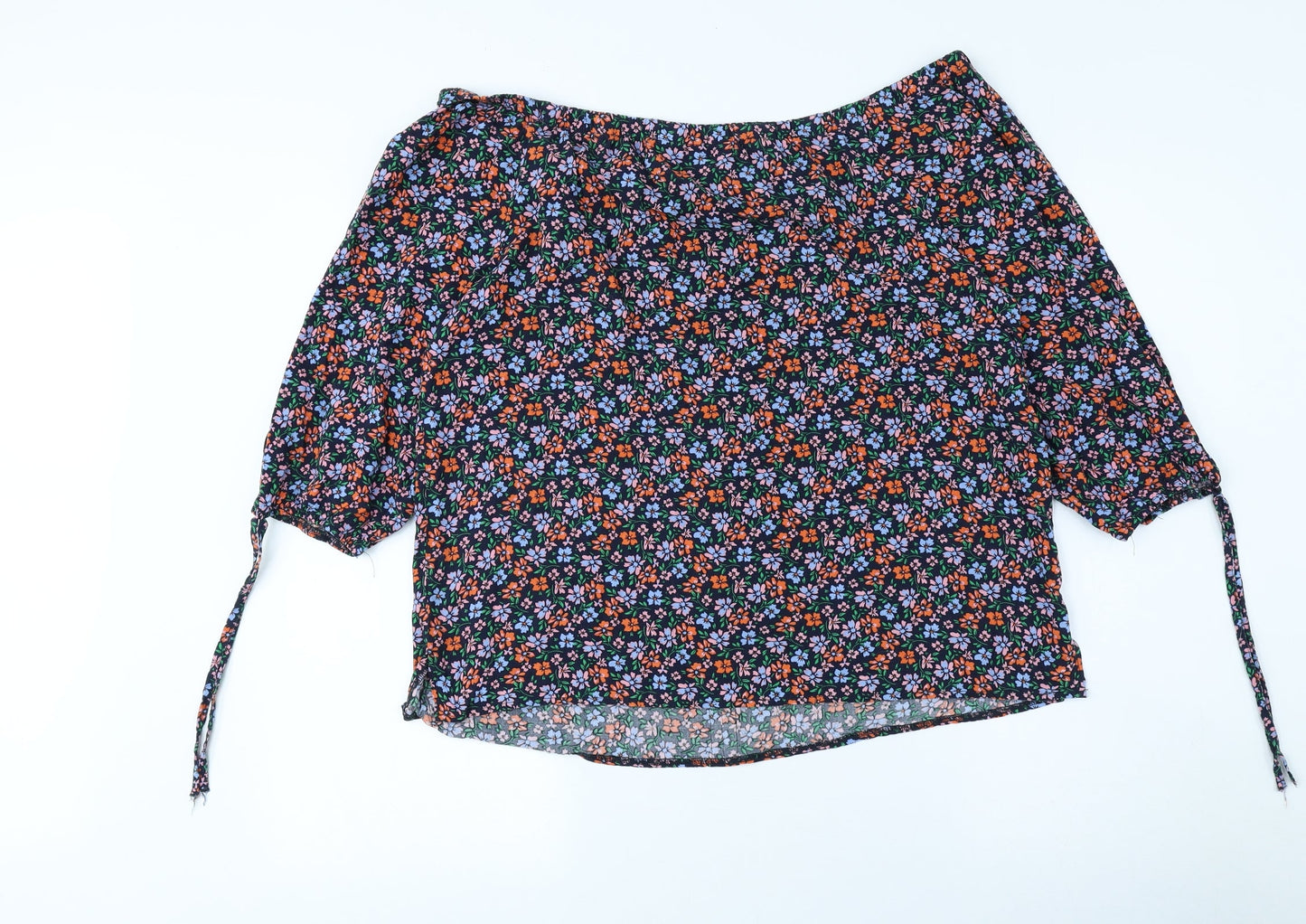 George Womens Black Floral Viscose Basic Button-Up Size 14 Off the Shoulder - Elasticated Collar