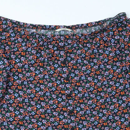 George Womens Black Floral Viscose Basic Button-Up Size 14 Off the Shoulder - Elasticated Collar