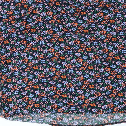 George Womens Black Floral Viscose Basic Button-Up Size 14 Off the Shoulder - Elasticated Collar