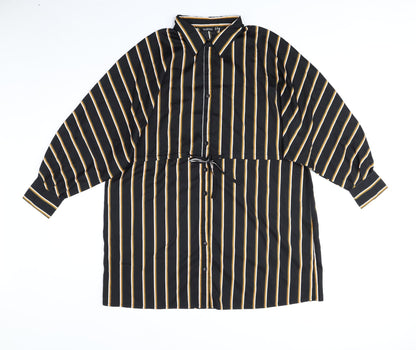 Boohoo Womens Black Striped Polyester Sheath Size 10 Collared Button