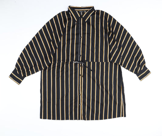 Boohoo Womens Black Striped Polyester Sheath Size 10 Collared Button