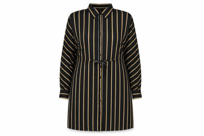Boohoo Womens Black Striped Polyester Sheath Size 10 Collared Button