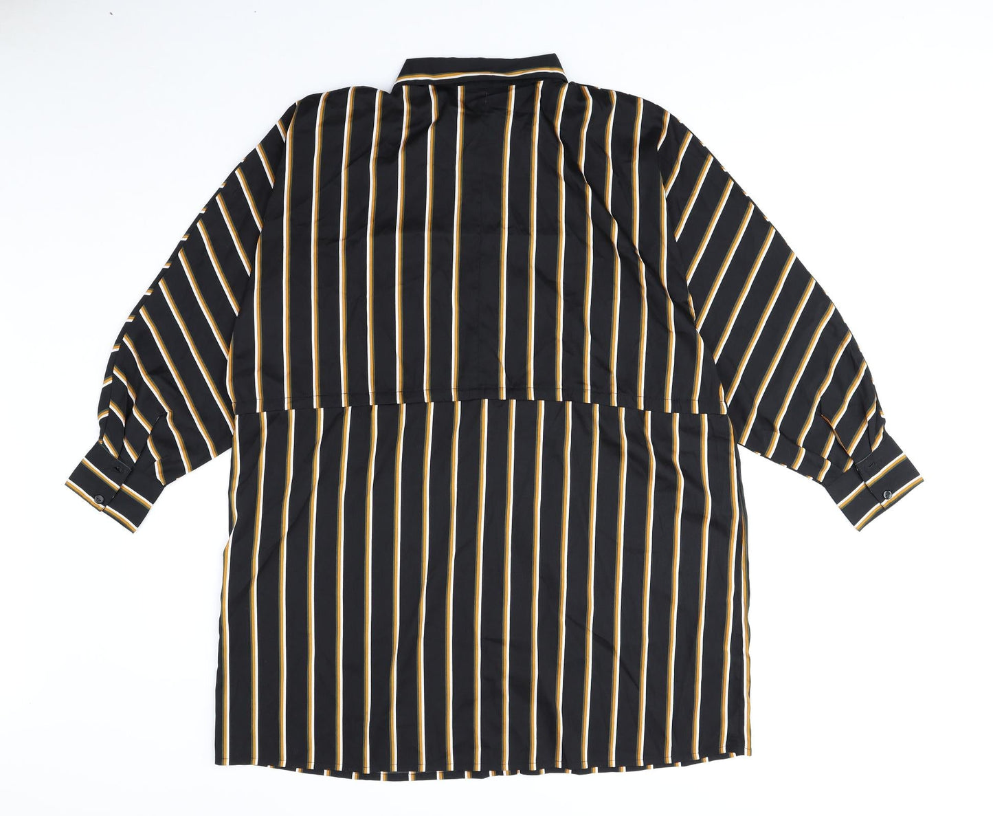 Boohoo Womens Black Striped Polyester Sheath Size 10 Collared Button