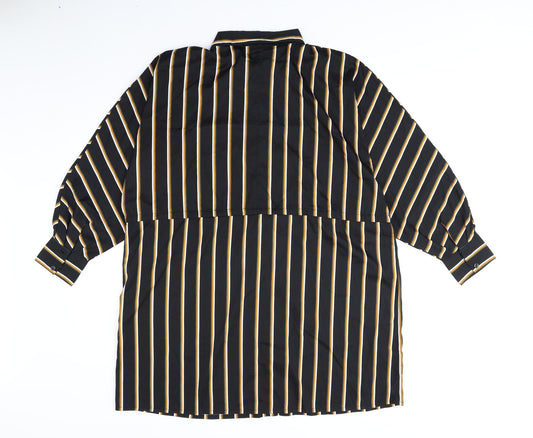 Boohoo Womens Black Striped Polyester Sheath Size 10 Collared Button