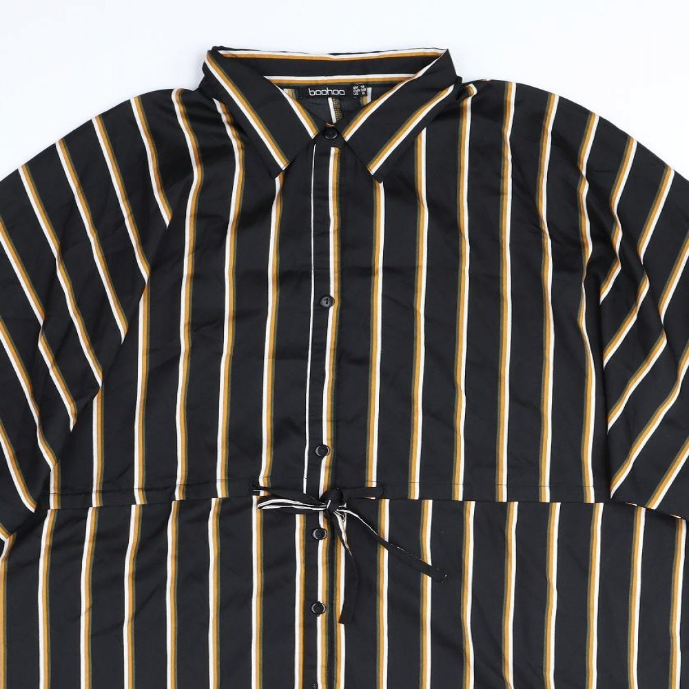 Boohoo Womens Black Striped Polyester Sheath Size 10 Collared Button