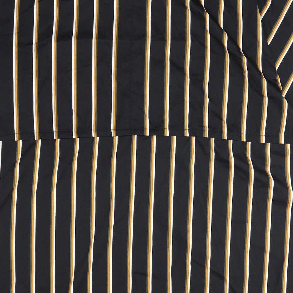 Boohoo Womens Black Striped Polyester Sheath Size 10 Collared Button