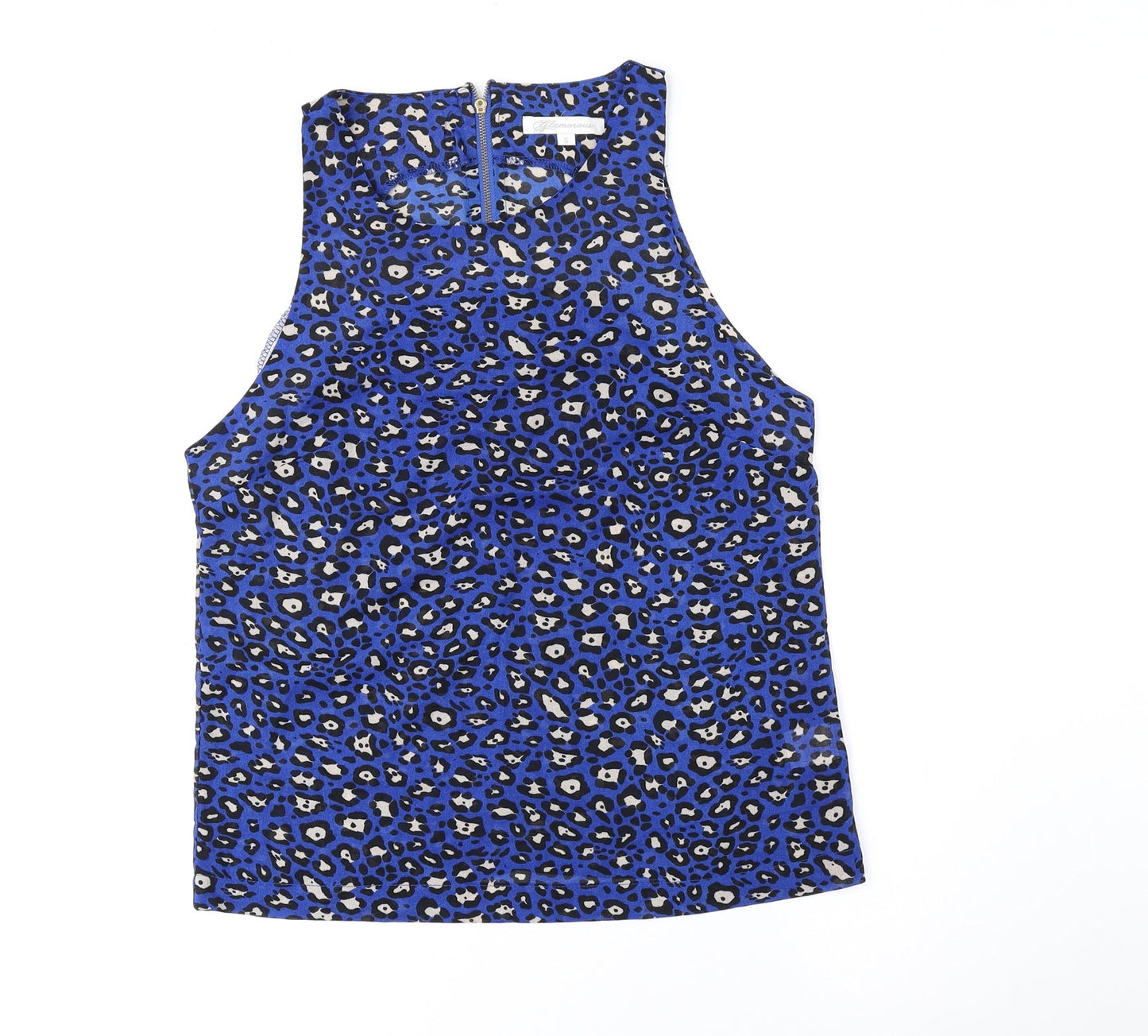 Glamorous Womens Blue Animal Print Polyester Camisole Tank Size S Boat Neck - Cheetah Print