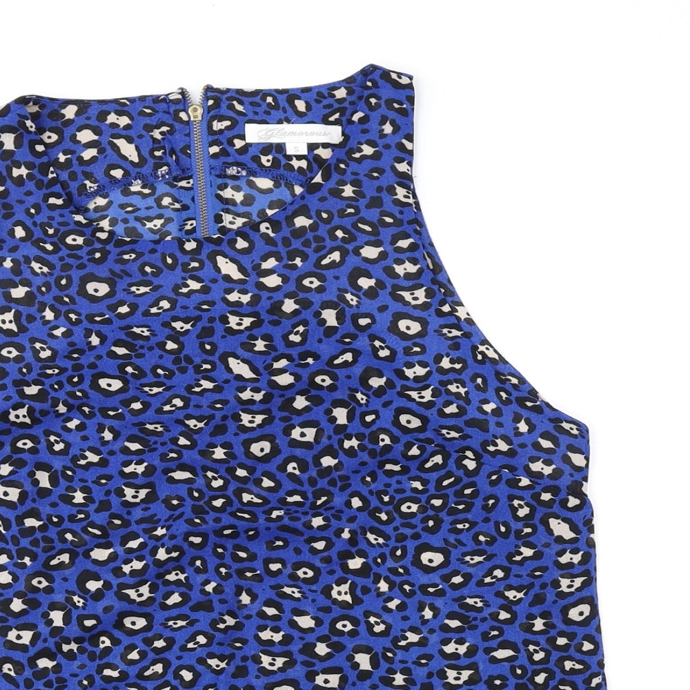 Glamorous Womens Blue Animal Print Polyester Camisole Tank Size S Boat Neck - Cheetah Print