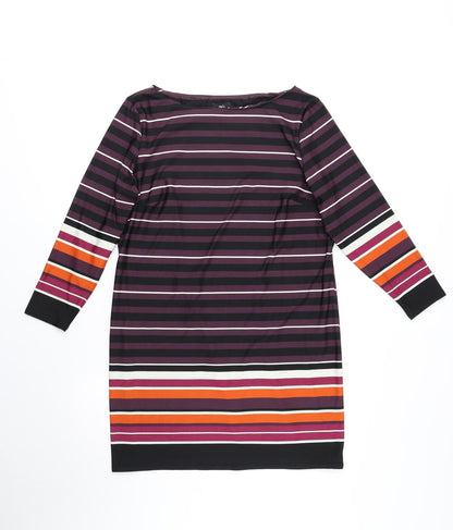 M&Co Womens Purple Striped Polyester Sheath Size 14 Boat Neck Pullover