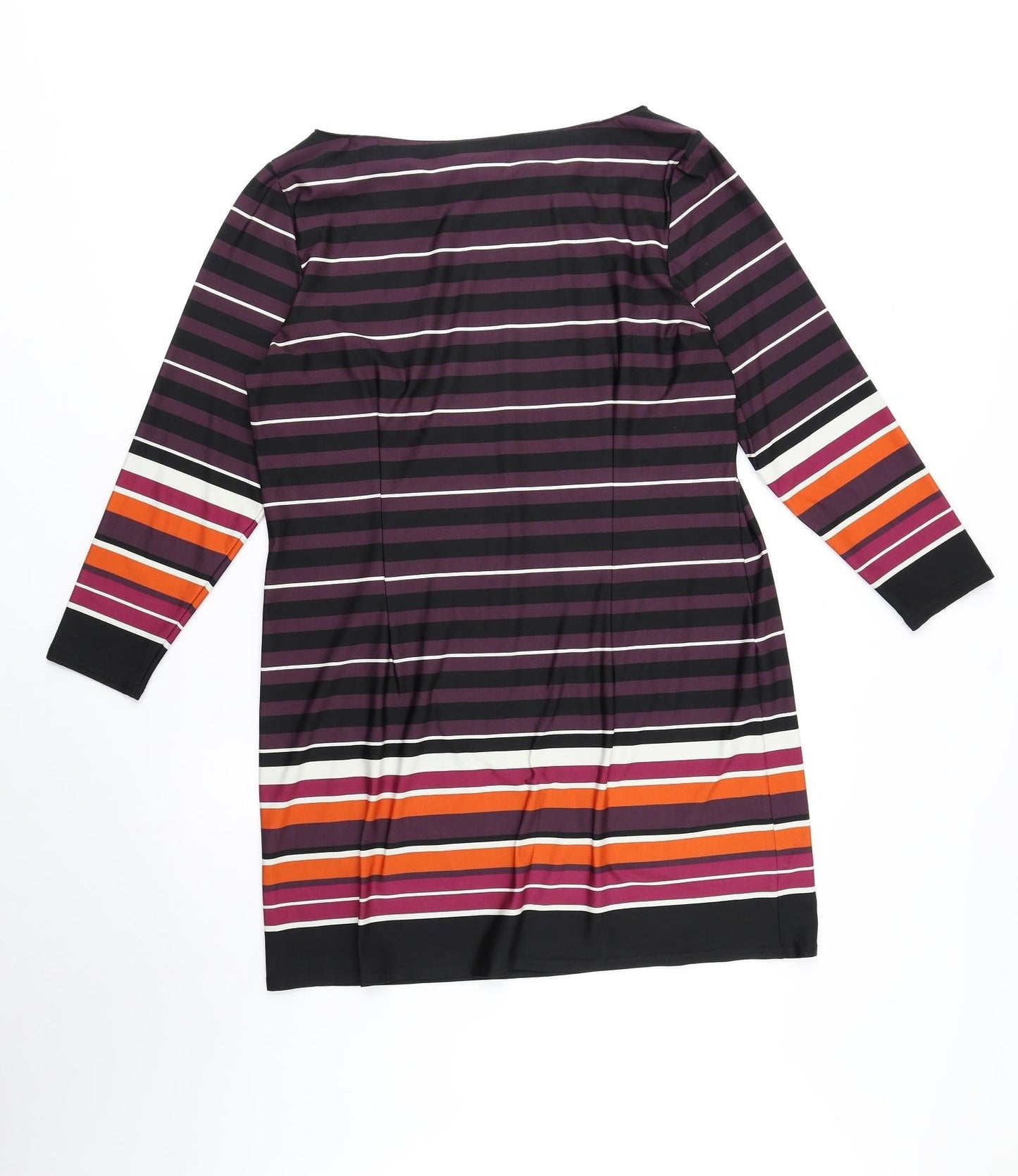 M&Co Womens Purple Striped Polyester Sheath Size 14 Boat Neck Pullover
