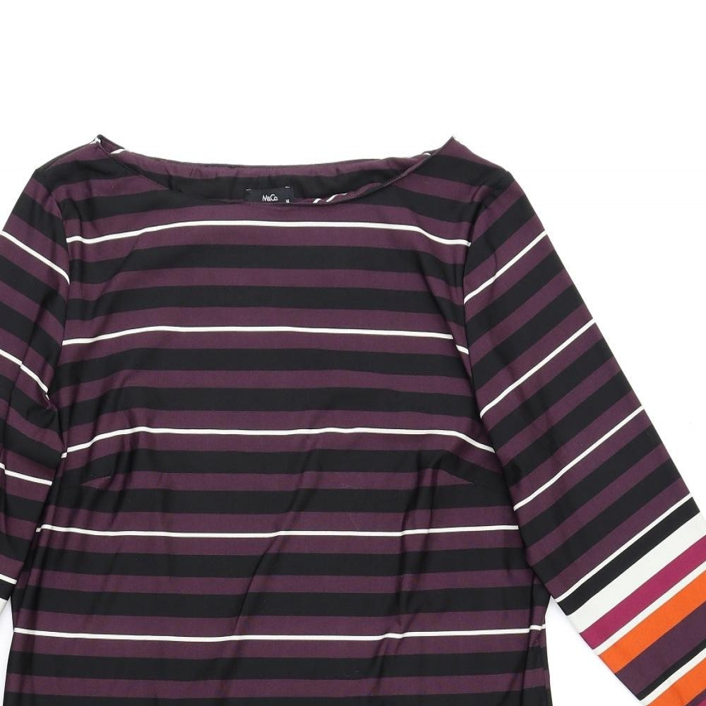 M&Co Womens Purple Striped Polyester Sheath Size 14 Boat Neck Pullover