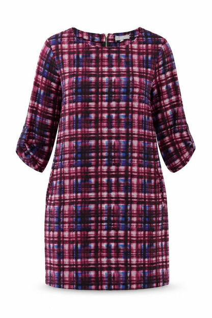Red Herring Womens Purple Plaid Polyester Sheath Size 14 Round Neck Zip