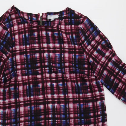 Red Herring Womens Purple Plaid Polyester Sheath Size 14 Round Neck Zip