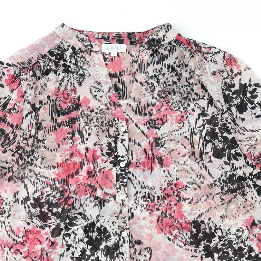 Womens UK Size 18 Kaliko Pink Basic Button-Up