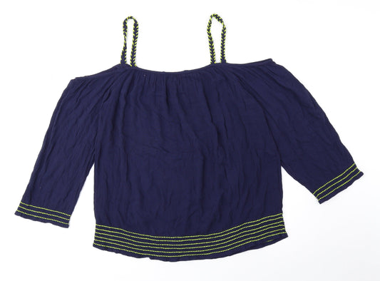 George Womens Blue Viscose Basic Blouse Size 10 Off the Shoulder