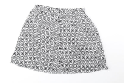 Atmosphere Womens White Geometric Viscose Mini Skirt Size 8 Button