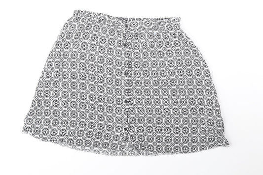 Atmosphere Womens White Geometric Viscose Mini Skirt Size 8 Button