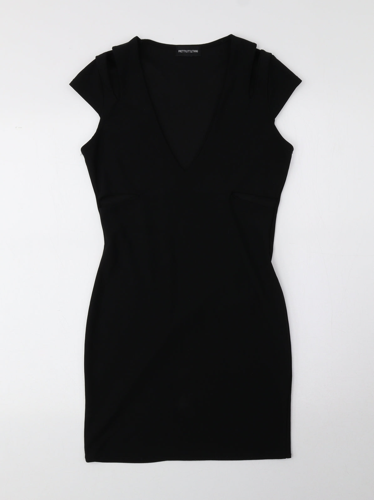 PRETTYLITTLETHING Womens Black Polyester Pencil Dress Size 10 V-Neck Pullover