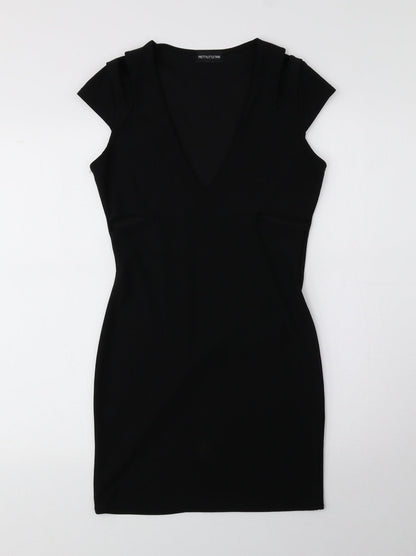 PRETTYLITTLETHING Womens Black Polyester Pencil Dress Size 10 V-Neck Pullover