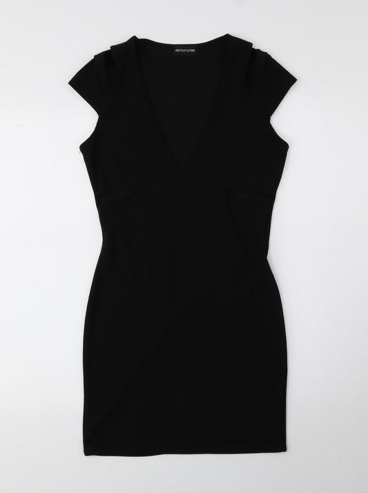 PRETTYLITTLETHING Womens Black Polyester Pencil Dress Size 10 V-Neck Pullover