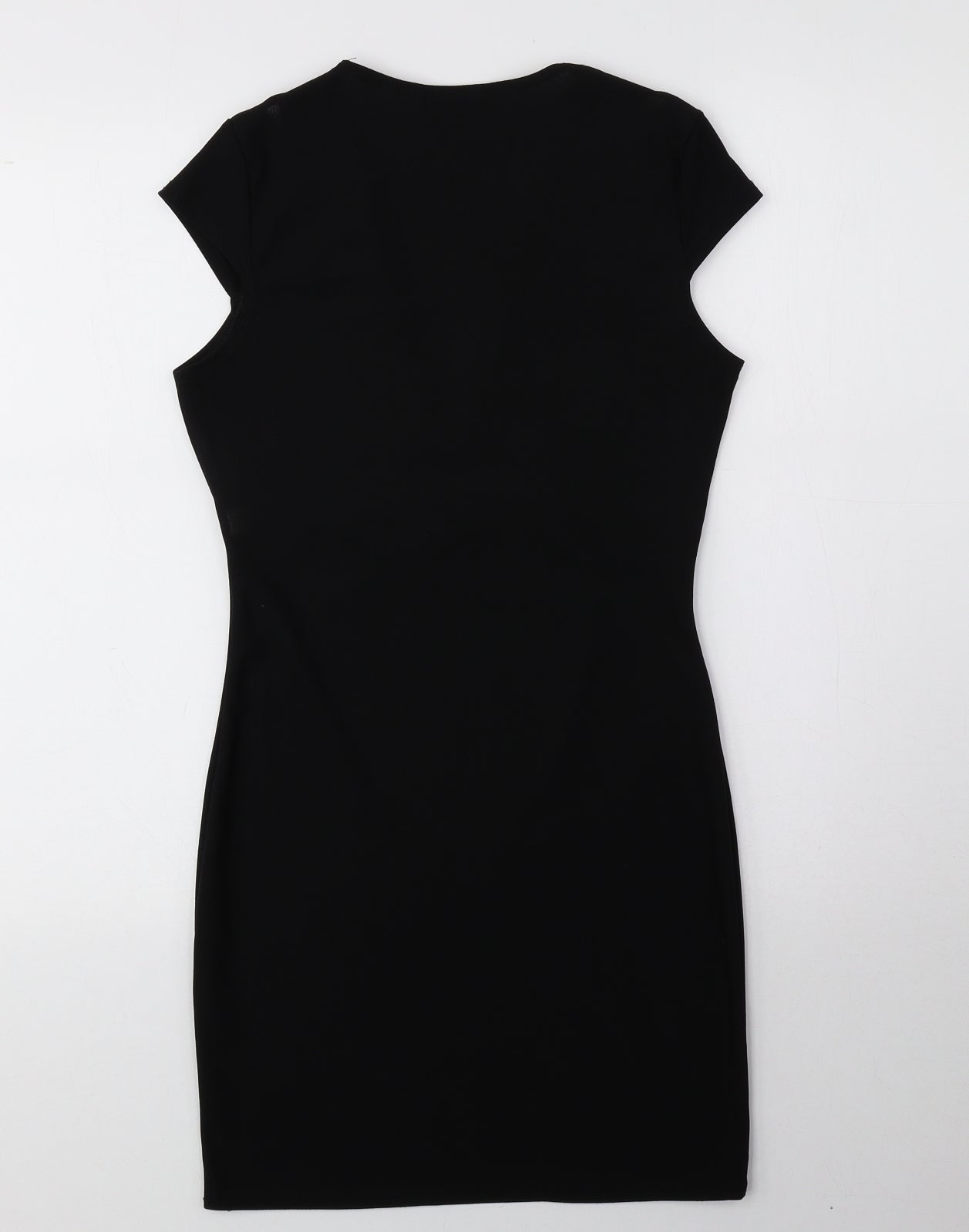 PRETTYLITTLETHING Womens Black Polyester Pencil Dress Size 10 V-Neck Pullover