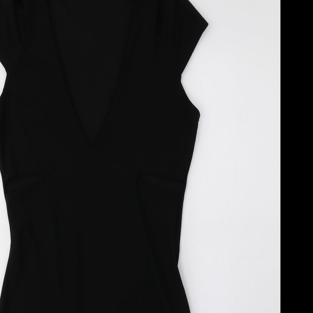 PRETTYLITTLETHING Womens Black Polyester Pencil Dress Size 10 V-Neck Pullover